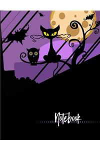Notebook: Black Cat Glowing Eyes Composition Style Note Book