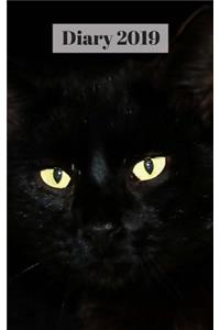 Diary 2019: Black Cat, 5 X 8 372 Paged Planner/Diary, Day/Times/Notes on Every Page