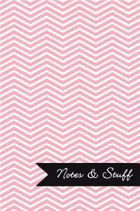 Notes & Stuff - Lined Notebook with Pale Pink Chevron Pattern Cover