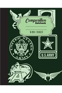 Composition Notebook Wide Ruled Journal Diary Military Army Sign 8