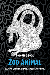 Zoo Animal - Coloring Book - Elephant, Llama, Lizard, Bobcat, and more