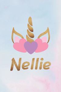 Nellie: Personalized First Name Unicorn Gift Birthday Girl Notebook Journal 104 Pages