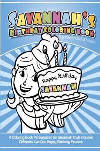 Savannah's Birthday Coloring Book Kids Personalized Books