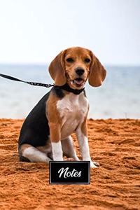 Beagle Dog Pup Puppy Doggie Notebook Bullet Journal Diary Composition Book Notepad - Sitting On Beach