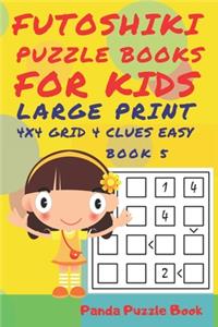 Futoshiki Puzzle Books For kids - Large Print 4 x 4 Grid - 4 clues - Easy - Book 5