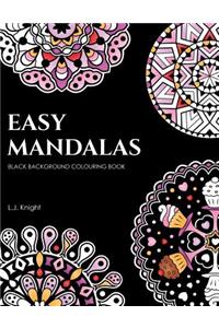 Easy Mandalas Black Background Colouring Book