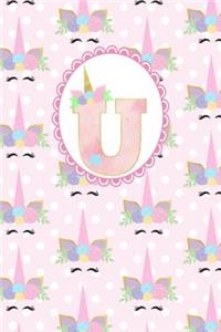 Unicorn Monogram Journal - Letter U