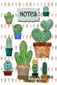 Cactus Daily Planner, Notes & Weekly Goals