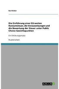 Die Einführung einer EU-weiten Konsumsteuer, die Voraussetzungen und die Bewertung der Steuer unter Public Choice Gesichtspunkten