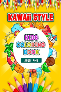 Kawaii Style Kids Coloring Book Ages 4-8