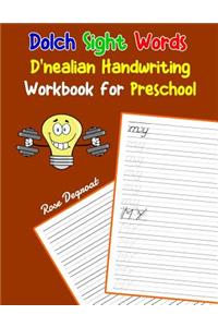 Dolch sight words D'nealian handwriting workbook for Preschool