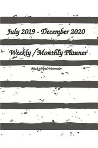 July 2019-December 2020 Weekly / Monthly Planner Black Striped Watercolor