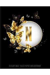 N - Elegant Gold Black Paper Lined Notebook