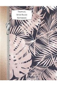 Tropical Wide Ruled Notebook: Pink & Navy Blue Palm Leaves Composition Writing Notebook for School