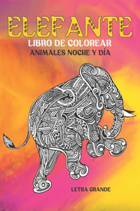 Libro de colorear - Letra grande - Animales noche y día - Elefante