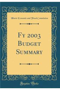 Fy 2003 Budget Summary (Classic Reprint)