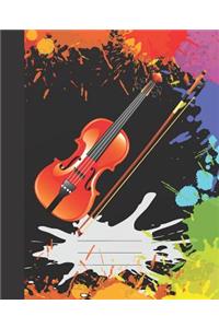 Cool Black Rainbow Splatter Music Violin Strings Blank Composition Wide-ruled blank line School Notebooks