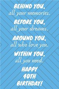 Behind You All Your Memories Before You All Your Dreams Happy 40th Birthday