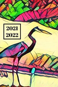 Black Blue Teal Purple Pink Heron at Lake Bird Lovers Cute 25 Month Weekly Planer Dated Calendar