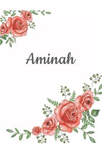 Aminah: Personalized Composition Notebook - Vintage Floral Pattern (Red Rose Blooms). College Ruled (Lined) Journal for School Notes, Diary, Journaling. Flo