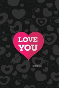 Love You Notebook, Blank Write-in Journal, Dotted Lines, Wide Ruled, Medium (A5) 6 x 9 In (Black)
