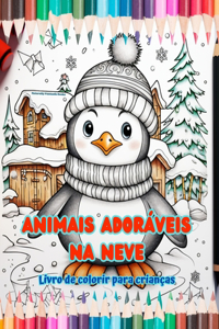 Animais adoráveis na neve - Livro de colorir para crianças - Cenas criativas de animais aproveitando o inverno