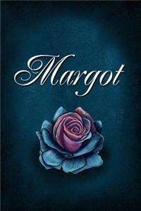 Margot: Personalized Name Journal, Lined Notebook with Beautiful Rose Illustration on Blue Cover