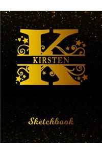 Kirsten Sketchbook: Letter K Personalized First Name Personal Drawing Sketch Book for Artists & Illustrators Black Gold Space Glittery Effect Cover Scrapbook Notepad & 