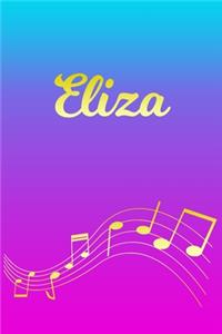 Eliza: Sheet Music Note Manuscript Notebook Paper - Pink Blue Gold Personalized Letter E Initial Custom First Name Cover - Musician Composer Instrument Com