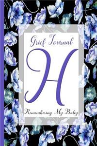 Blue Watercolor Flowers, Monogram Letter H