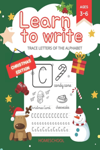 Learn to Write Trace Letters of The Alphabet and Words Christmas Edition
