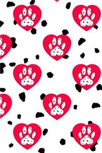 Dalmatian Dog Paws And Red Hearts Pattern