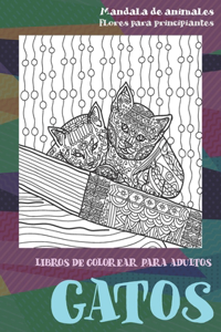Libros de colorear para adultos - Flores para principiantes - Mandala de Animales - Gatos