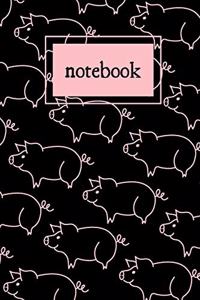Black and pink pig print notebook
