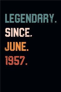 Blank Lined Journal, Notebook, Diary, Planner - Legendary Since June 1957 - 62nd Birthday Gift For 62 Years Old Men and Women born in June