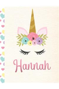 Hannah: Personalized Unicorn Primary Handwriting Notebook For Girls With Pink Name - Dotted Midline Handwriting Practice Paper - Kindergarten to Early Child