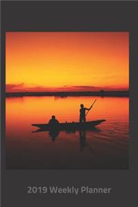 Plan on It 2019 Weekly Calendar Planner - Sunset on the River After a Long Day Fishing