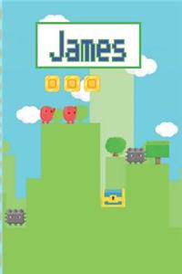 James: Personalized Named Gamer Journal Notebook Cool 8 Bit Platform Game Cover for Boy's and Men Lined Pages