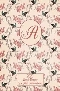 2020 Weekly Planner - Saw Billed Hummingbirds - Personalized Letter A - 14 Month Large Print