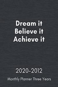 2020-2012 Monthly Three Years Planner