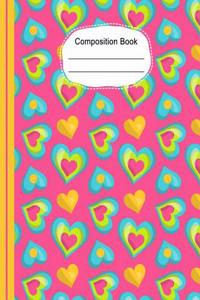 Whimsical Colorful Hearts Composition Notebook College Ruled Lined Paper