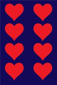 100 Page Unlined Notebook - Red Hearts on Navy Blue