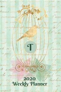 Plan On It 2020 Weekly Calendar Planner 15 Month Pocket Appointment Notebook - Gilded Bird In A Cage Monogram Letter T
