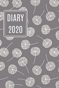 2020 Daily Diary Journal, White & Gray Dandelions: Three Days Per Page Full Year Planner