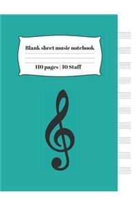 Blank sheet music notebook 110 pages - 10 Staff