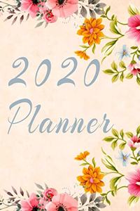 2020 Planner Weekly and Monthly Jan 1, 2020 to Dec 31, 2020 year planner Trendy Floral Botanical Garden Pink Orange Yellow turquoise flowers Cover day by day scheduler agenda Weekly & Monthly Planner & planning Calendar Views