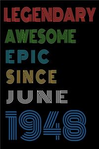 Legendary Awesome Epic Since June 1948 Notebook Birthday Gift For Women/Men/Boss/Coworkers/Colleagues/Students/Friends.