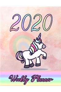 Rainbow Unicorn Weekly Planner: 2020 dated yearly planning calendar with notes; 1-page per week spread