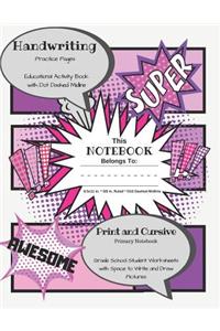 Handwriting Practice Pages Educational Activity Book with Dot Dashed Midline