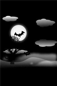 Spooky Halloween Scene with Bat and Moon